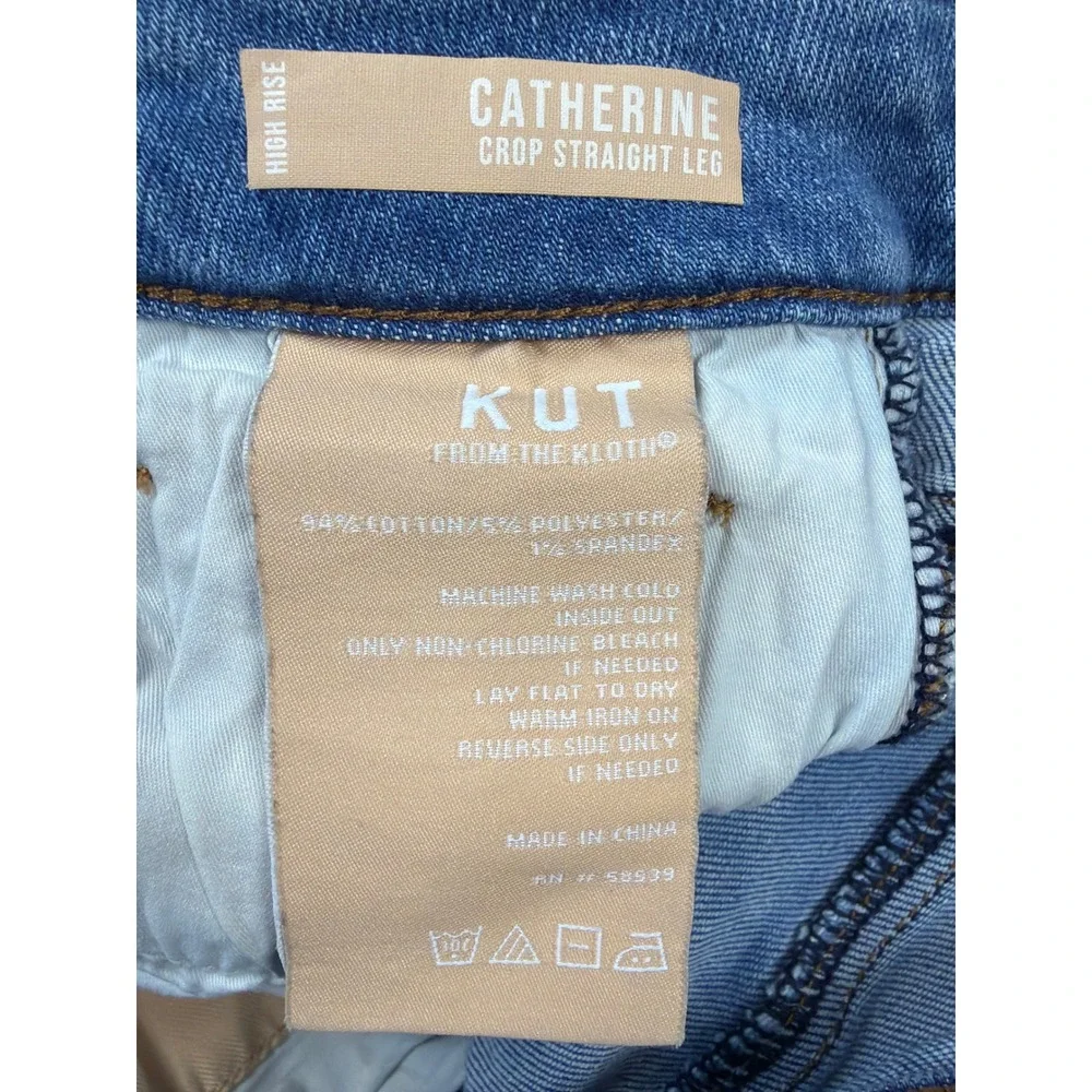 Kut from the Kloth Catherine High Rise Crop Straight Leg Distressed Jeans Blue 6